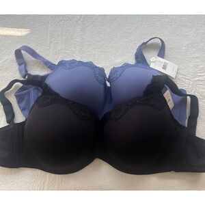NWT Bundle Le Mystere Black&Periwinkle Lace Tisha Bras, Style 965, Size 42/DD/E